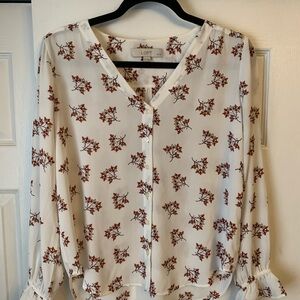 LOFT White Blouse with Red Floral Print